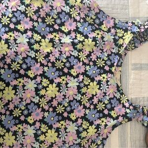 Floral Sleeveless Blouse - Black and Multicolor